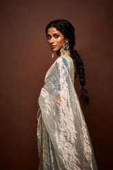 Trishi Printed Tissue Saree- Bluish Grey
