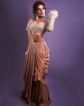 Norali Drape Saree with Blouse- Mocha Beige | Seerat Kapoor