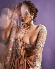 Norali Drape Saree with Blouse- Mocha Beige | Seerat Kapoor