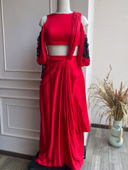 Selma Drape Saree With Blouse - Red