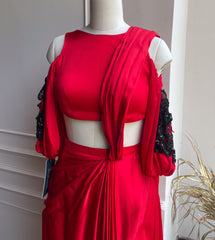 Selma Drape Saree With Blouse - Red