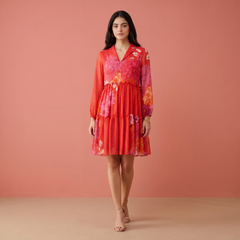 Amaya Floral Short Dress-Red