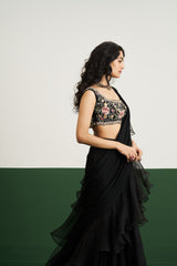 Yuna Drape Saree Set - Black