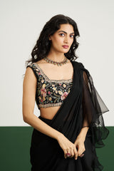 Yuna Drape Saree Set - Black