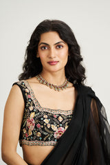 Yuna Drape Saree Set - Black