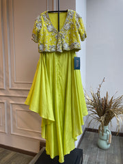 Zera Drape Skirt Set with Cape -Pollen Yellow