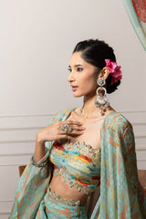 Yami Drape Skirt set with Cape - Green