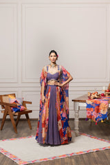 Visha Lehenga Set with Cape - Blue