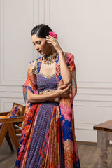 Visha Lehenga Set with Cape - Blue
