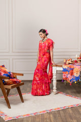 Ruvi Drape Saree with Blouse - Red