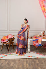 Vanga Drape Saree with Blouse - Blue