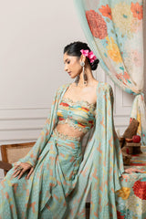 Yami Drape Skirt set with Cape - Green