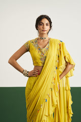 Ziva Drape Saree Set - Yellow