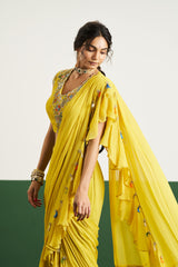 Ziva Drape Saree Set - Yellow