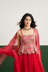 Zoya peplum set with cape - Red