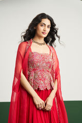 Zoya peplum set with cape - Red