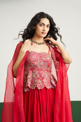 Zoya peplum set with cape - Red