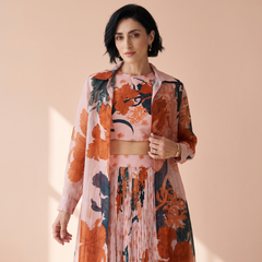 Mila Floral Skirt with Jacket- Coral