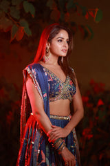 Leona Lehenga Set - Navy blue
