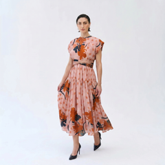 Aurora Floral Midi Dress- Coral
