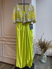 Zera Drape Skirt Set with Cape -Pollen Yellow