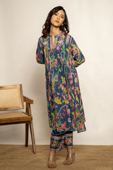 Adya Kurta Set- Navy Blue