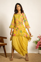 Zia Kurta With Draped Skirt- Yellow