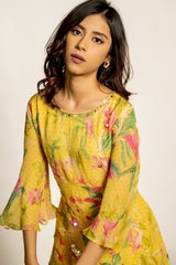 Zia Kurta With Draped Skirt- Yellow