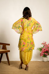Zia Kurta With Draped Skirt- Yellow