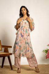 Hasina Kurta Set-Peach