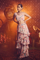 Reyah Drape Lehenga - Peach