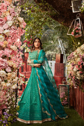 Parakeet green lehenga with embroidered blouse and dupatta