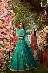 Parakeet green lehenga with embroidered blouse and dupatta