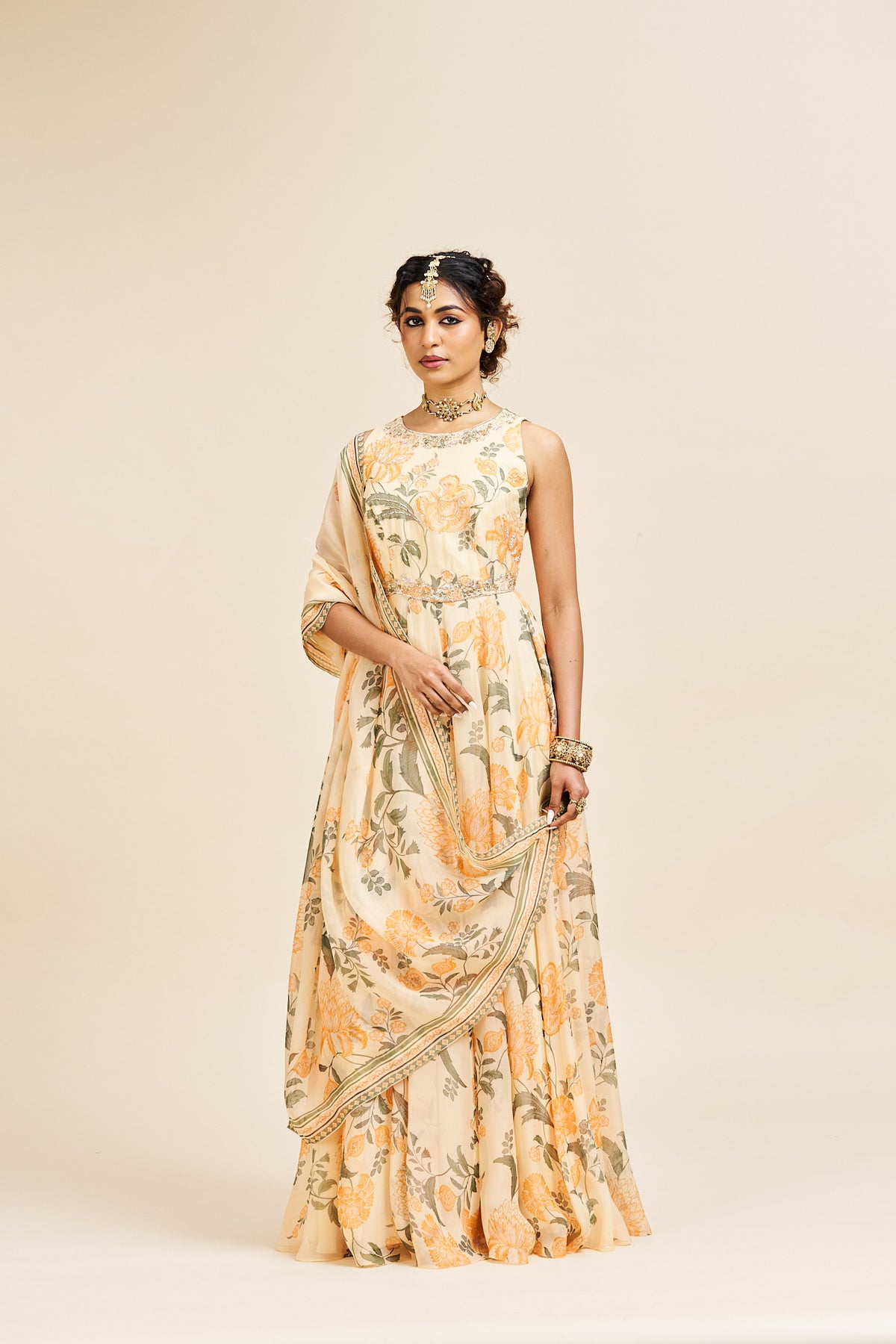 Kripa dress with dupatta_ cream yellow
