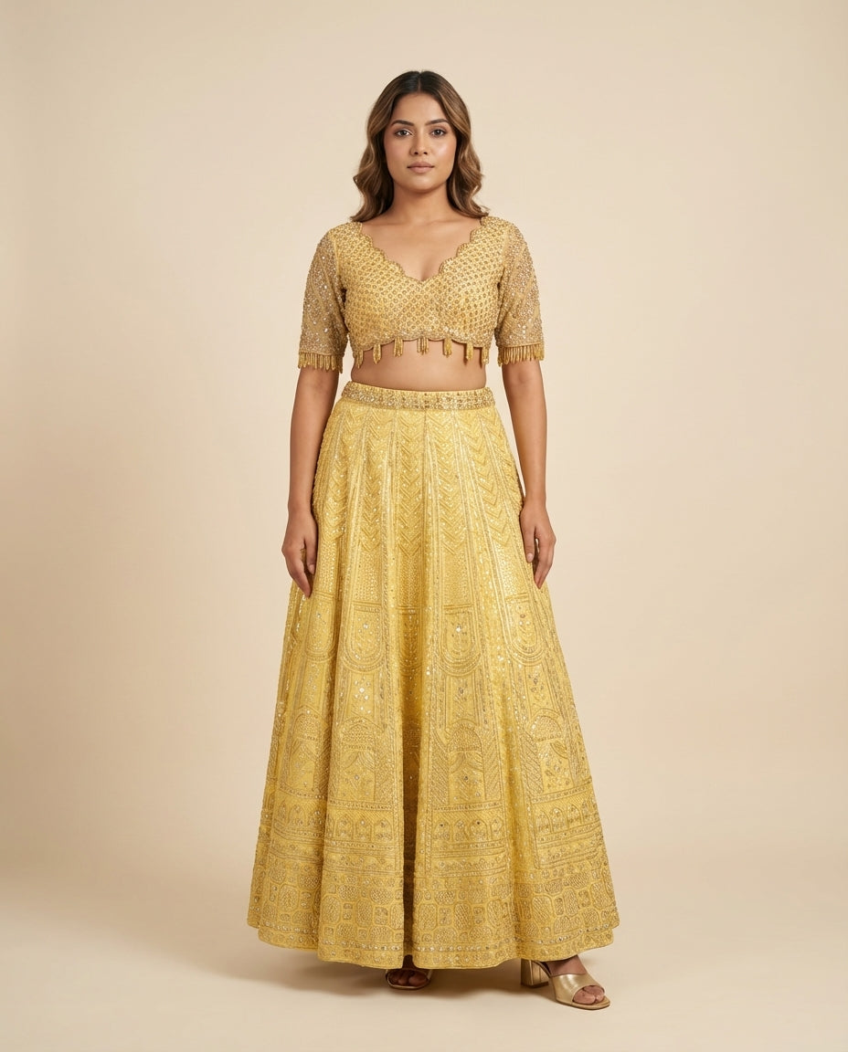 Kamala Lehenga Set without Dupatta- Yellow RTS
