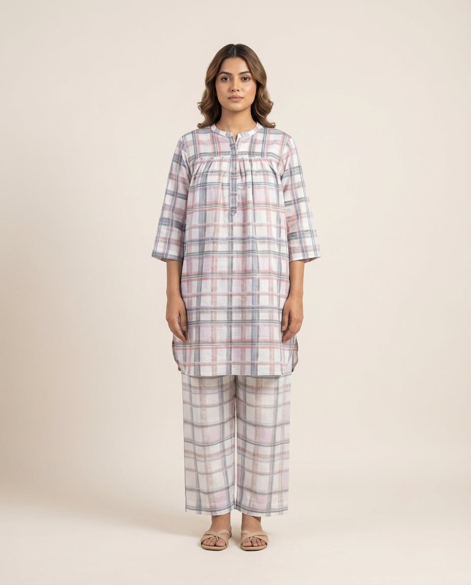 Kaza Co Ord Set- White Checks