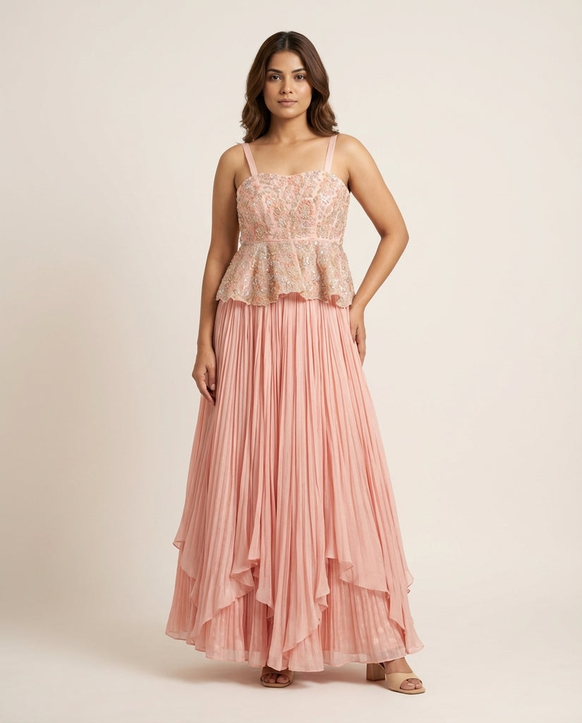 Zoya peplum set with cape - Peach – Issa Studio