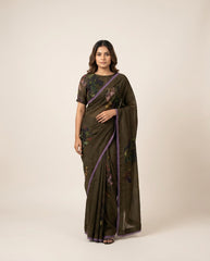 Softpatel Olive Green Saree with Blouse