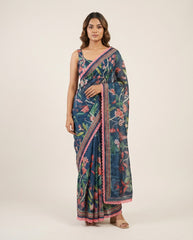 Regal Blue Dhaman Saree with Blouse
