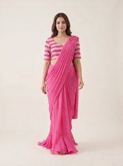 Charles Drape Saree- Pink