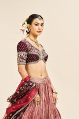 Niha Lehenga Set with Dupatta - Maroon