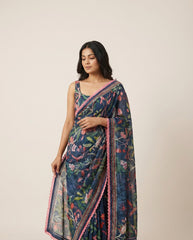 Regal Blue Dhaman Saree with Blouse