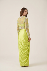 Zera Drape Skirt Set with Cape- Pollen Yellow
