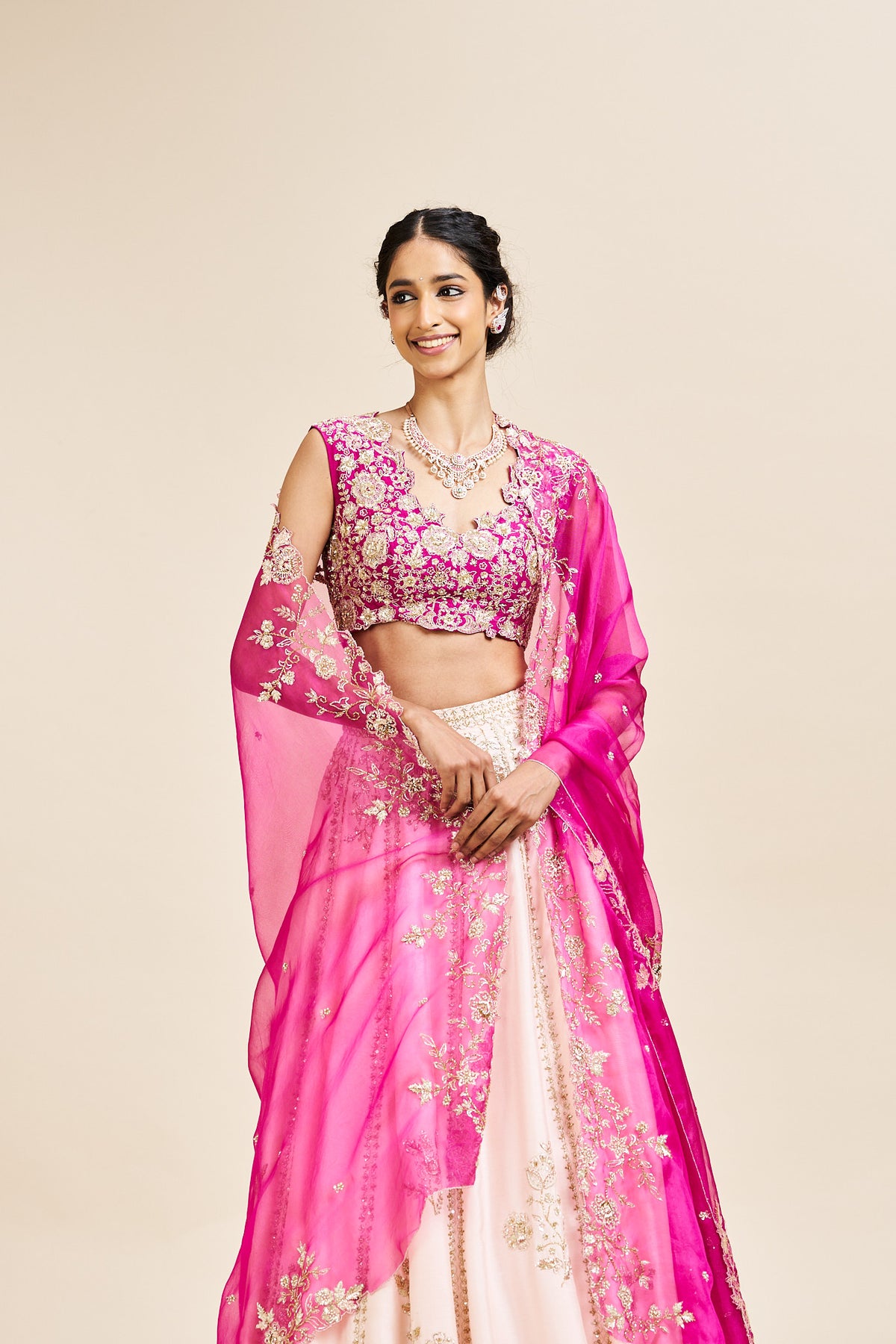Anjala Lehenga Set with Dupatta - Magenta
