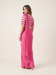 Charles Drape Saree- Pink