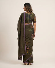 Softpatel Olive Green Saree with Blouse