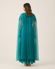 Ayla Drape Dress With Long Cape- Teal Green RTS