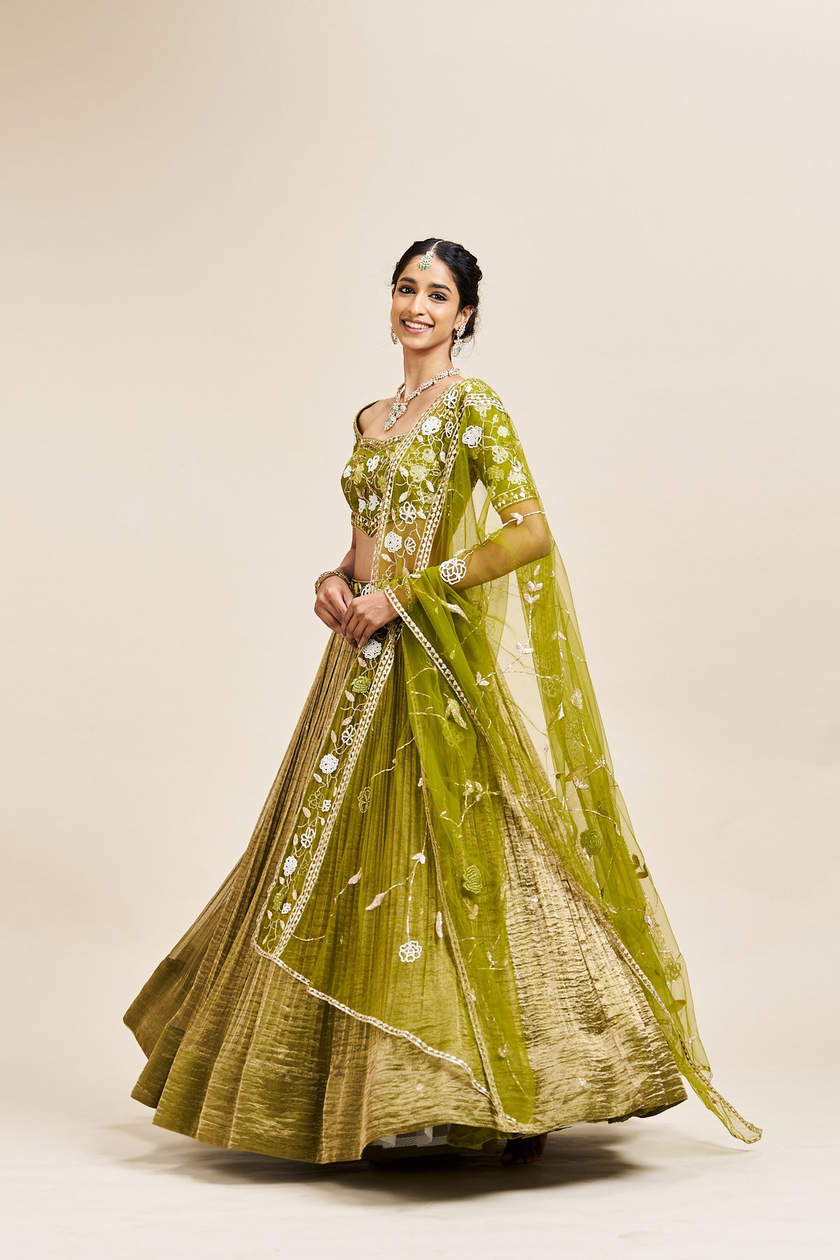 Viha Lehenga Set with Dupatta - Green