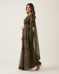 Softpatel Olive Green Saree with Blouse