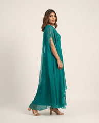 Ayla Drape Dress With Long Cape- Teal Green RTS